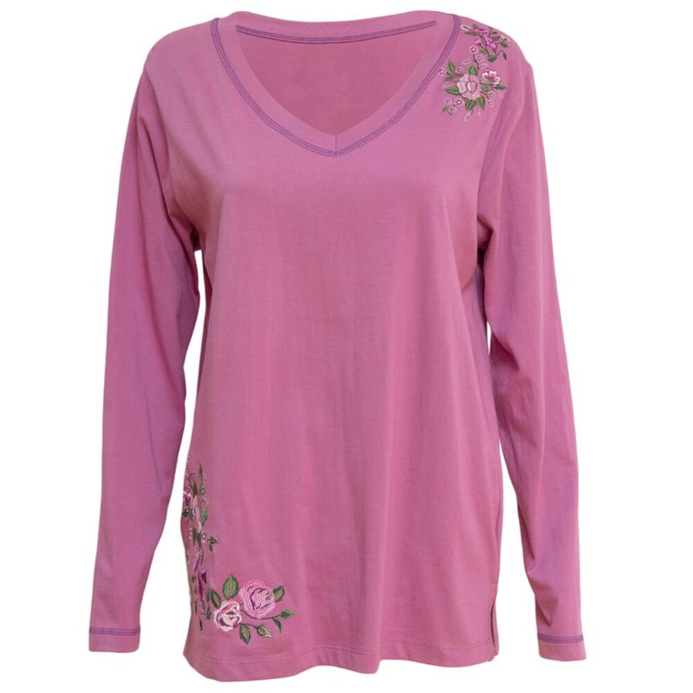 Gold Coast Women's Embroidered Floral Long Sleeve V-Neck Tunic in Mauve, 2XL